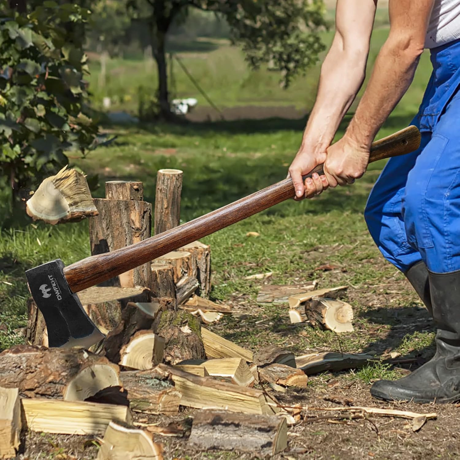 Wood Splitting Axe Carbon Steel Chopping Tool Hickory Handle 35.5in 4.5lb