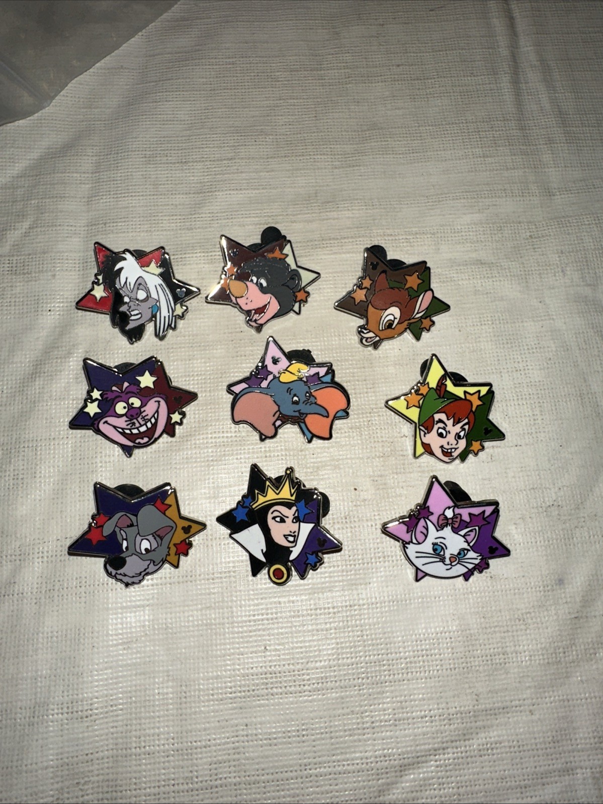 2012 Disney Stars Hidden Mickey Pin Lot Of 9 Cruella Tramp Bambi Marie Dumbo Pan