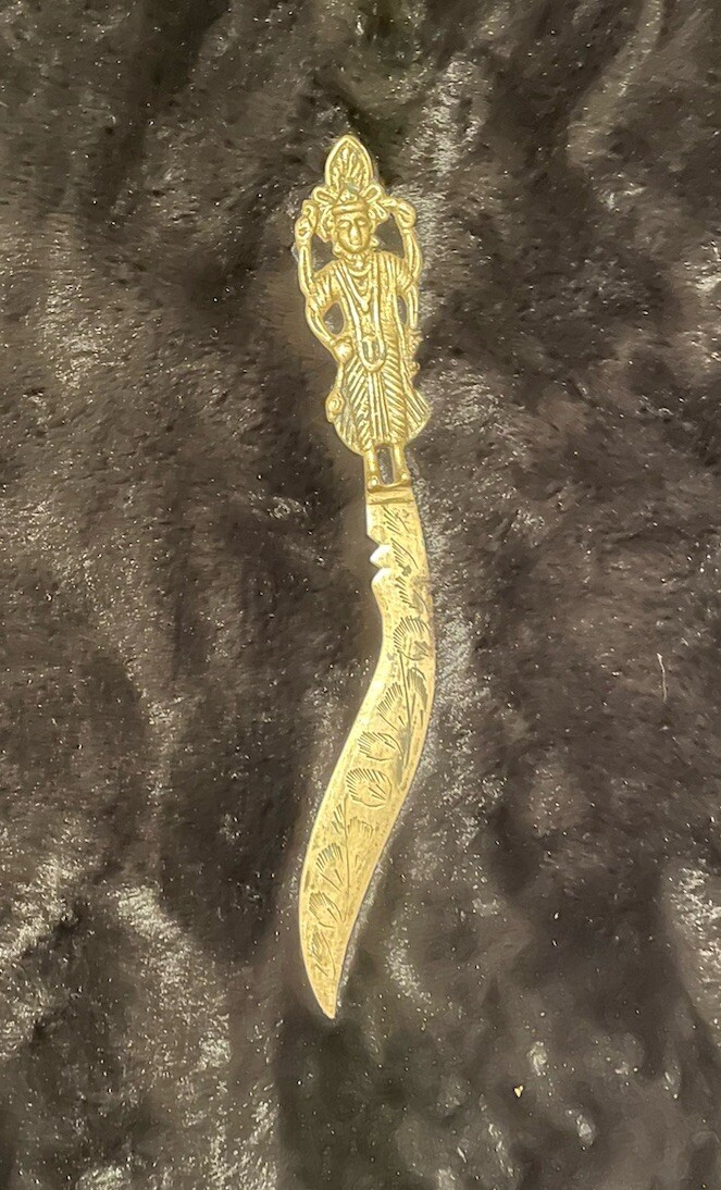 VTG Brass Scimitar Vishnu Hindu God Letter Opener Etched Blade 8.5” Long India