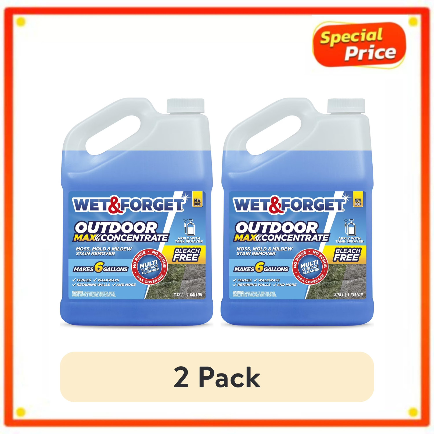 Wet & Forget Outdoor Cleaner Concentrate 1 Gal Moss Mold Remover, 2 Pack