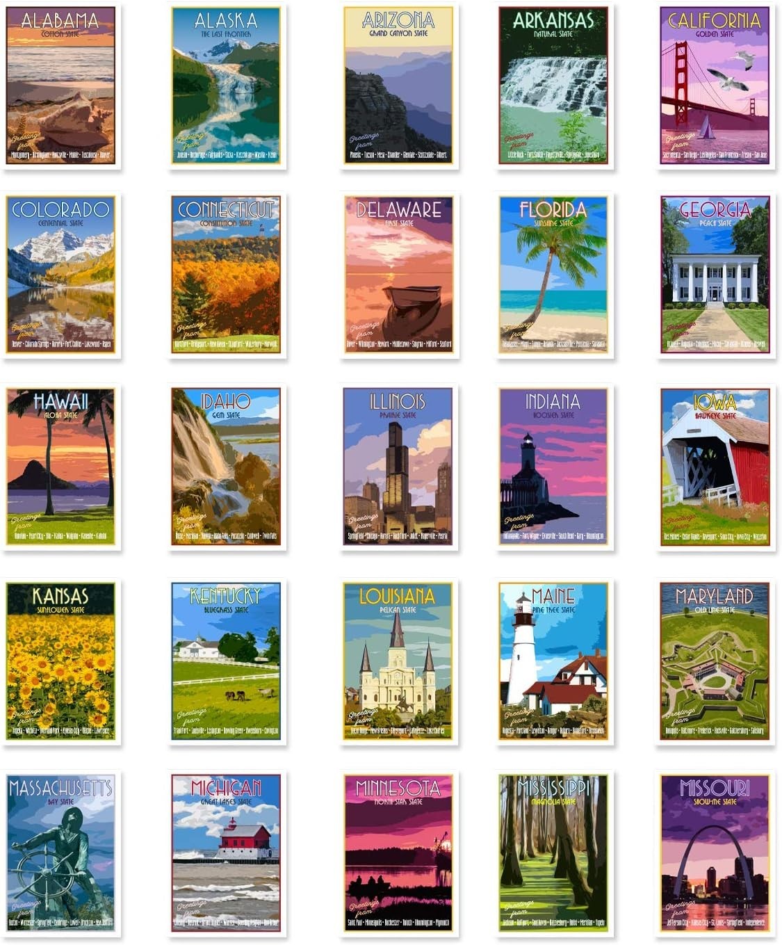 Delightful Vintage State Postcards Set of 50 – Perfect for Scrapbooking & Gifts