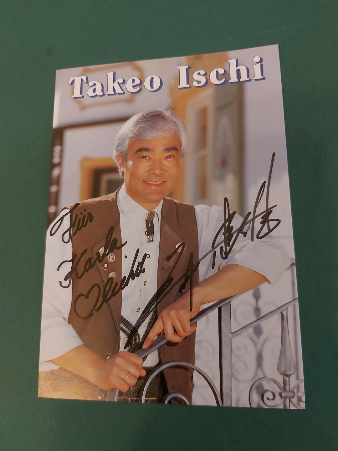 Takeo Ischi, music, autograph card