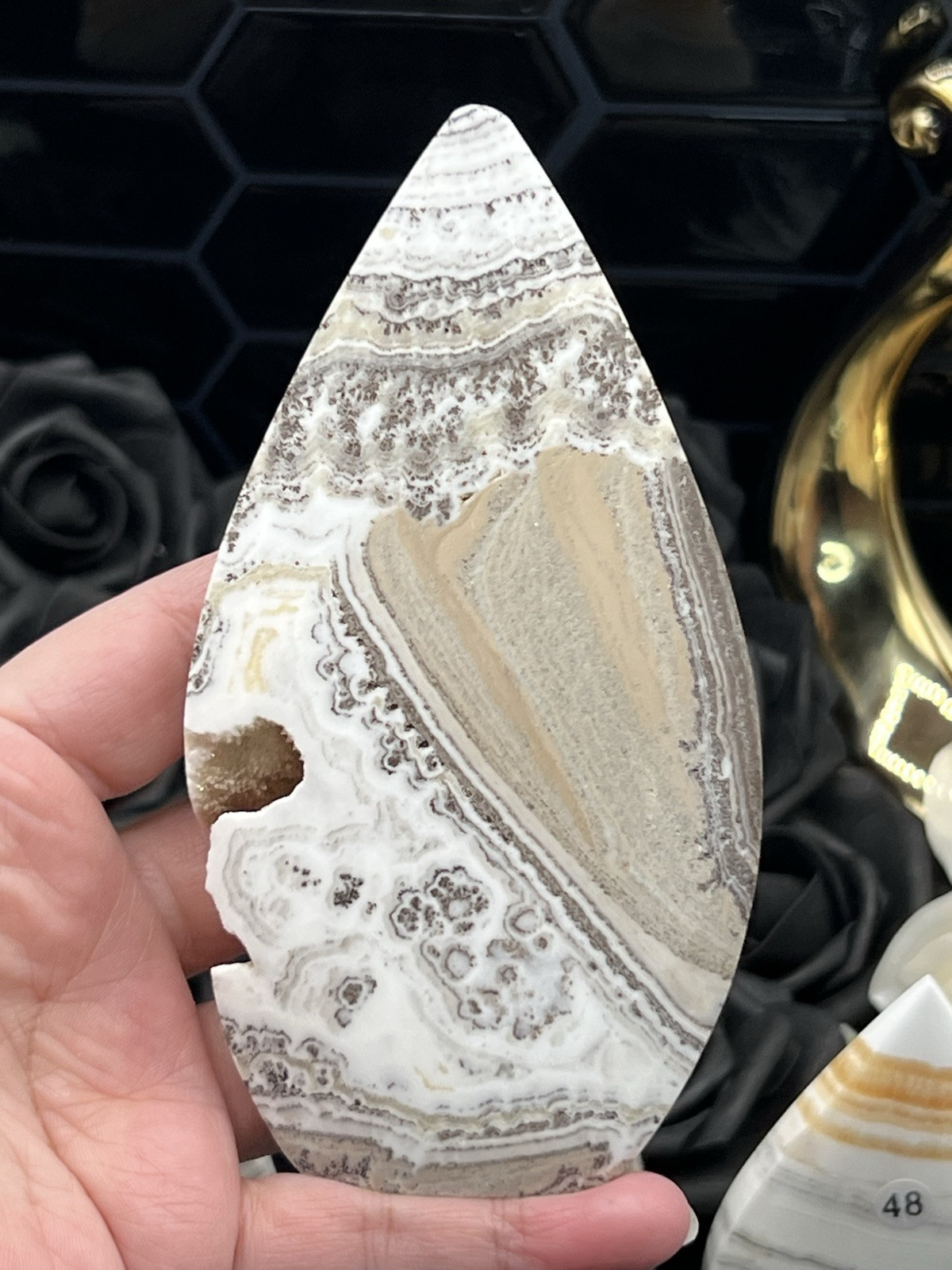 Natural Dendtric Calcite Flame Sail Tear Matte finish L@@K Free ship & Gift
