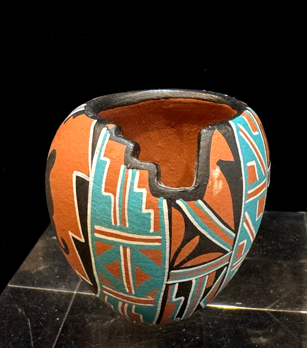 Native American Pueblo Pottery Hand Coiled Colorful SIGNED Delia Gachupin VTG