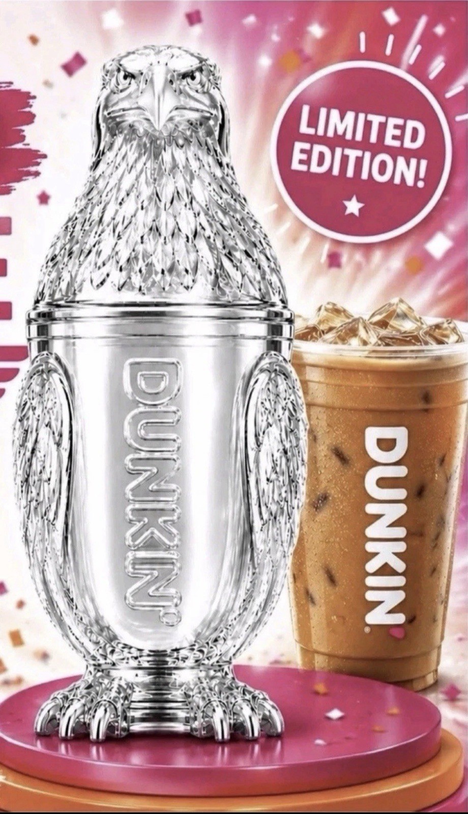 2026 Limited Edition Dunkin Eagle Cup With Straw & Lid & Refresher Coupon