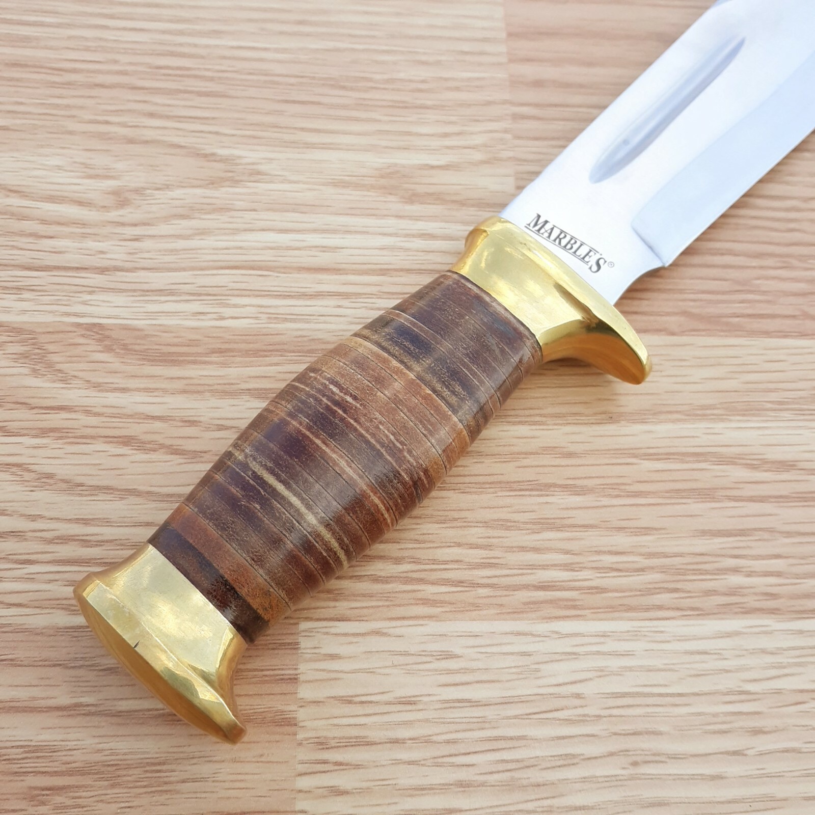 Marbles Bowie Knife 7″ Stainless Clip Point Blade Stacked Leather Handle wSheath