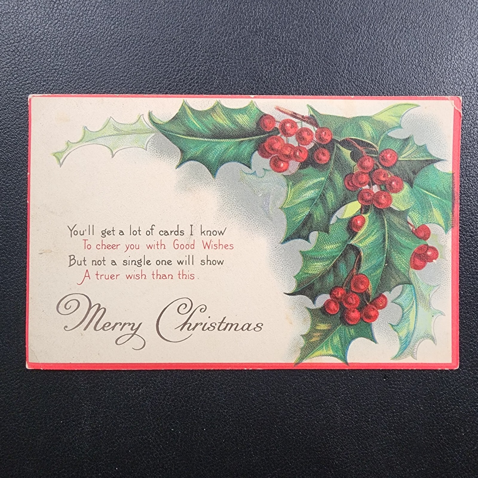 Merry Christmas-Holly and Berries-Printed Lithograph Early Divided Back
