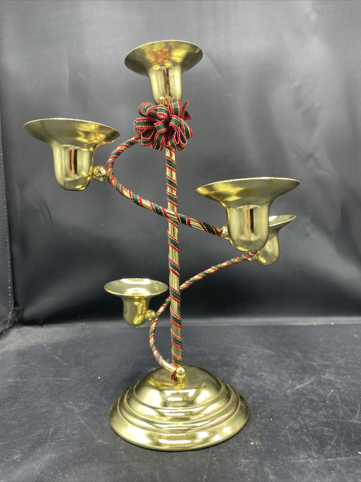 House of Lloyd 5 Candle Candlestick Holder Christmas Brass Plated Holiday Vtg