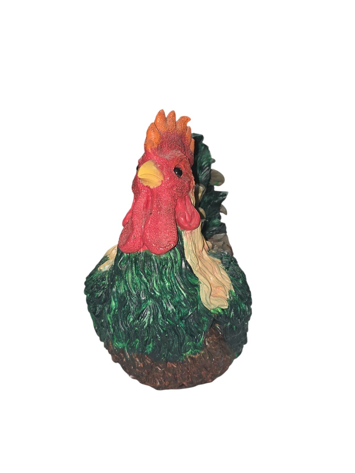 Vintage ABC Distributing Sitting Rooster 9.5x5x7.5 Green Red Beige Gold