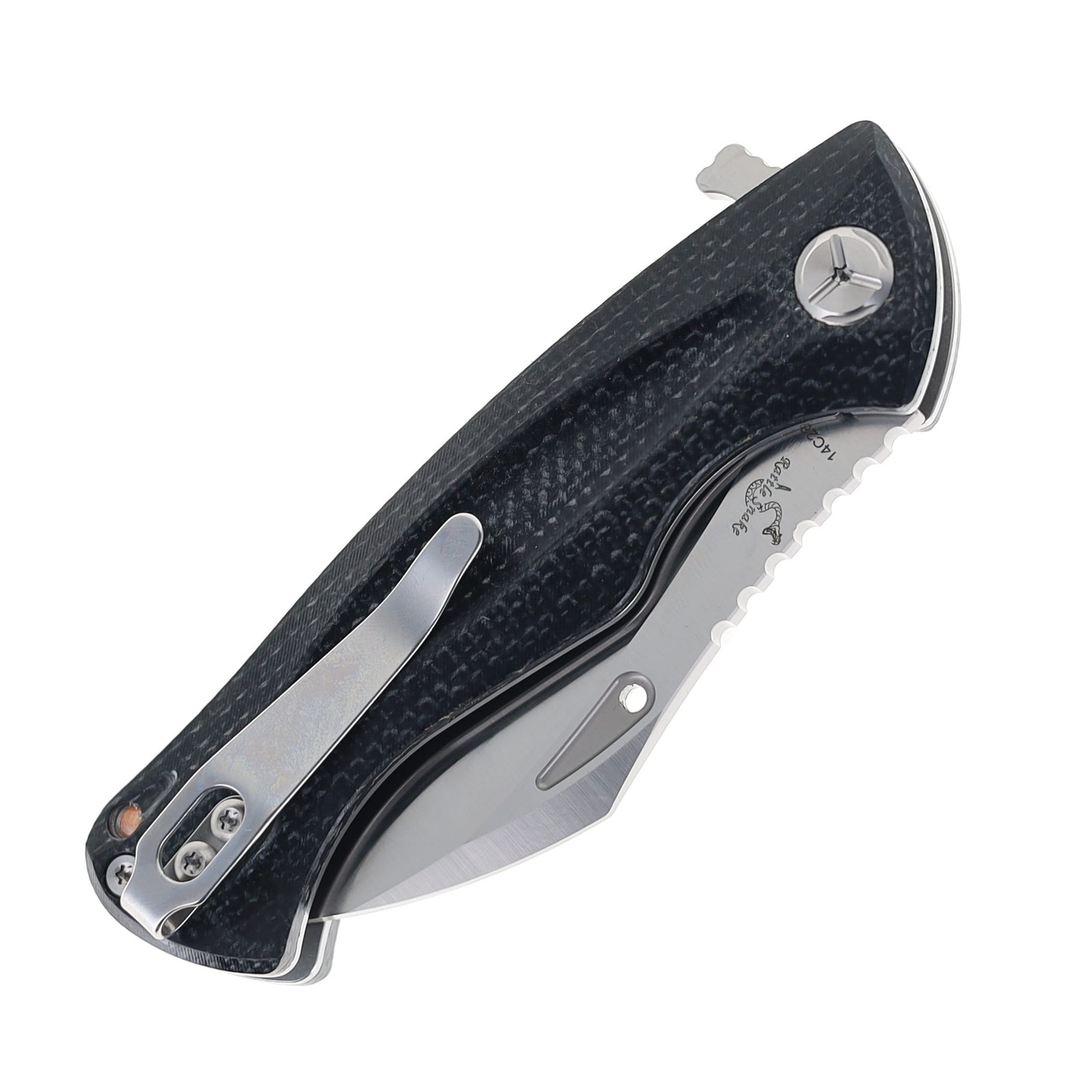 TwoSun Folding Knife Black Micarta Handle 14C28N Plain Satin TS202-14C28N-UP