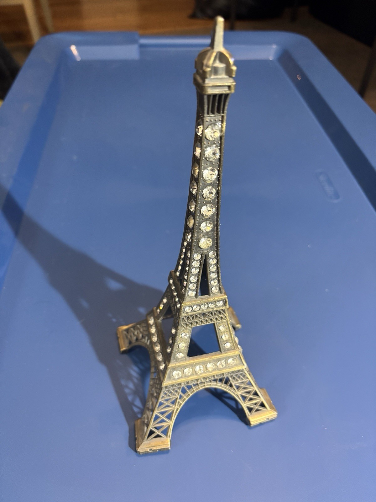 10″ Metal Miniature Statue Paris Eiffel Tower Souvenir Antique Gold Rhinestones