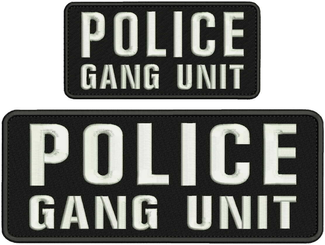 POLICE GANG UNIT embroidery patch 4×10 and 3×6 hook white letters
