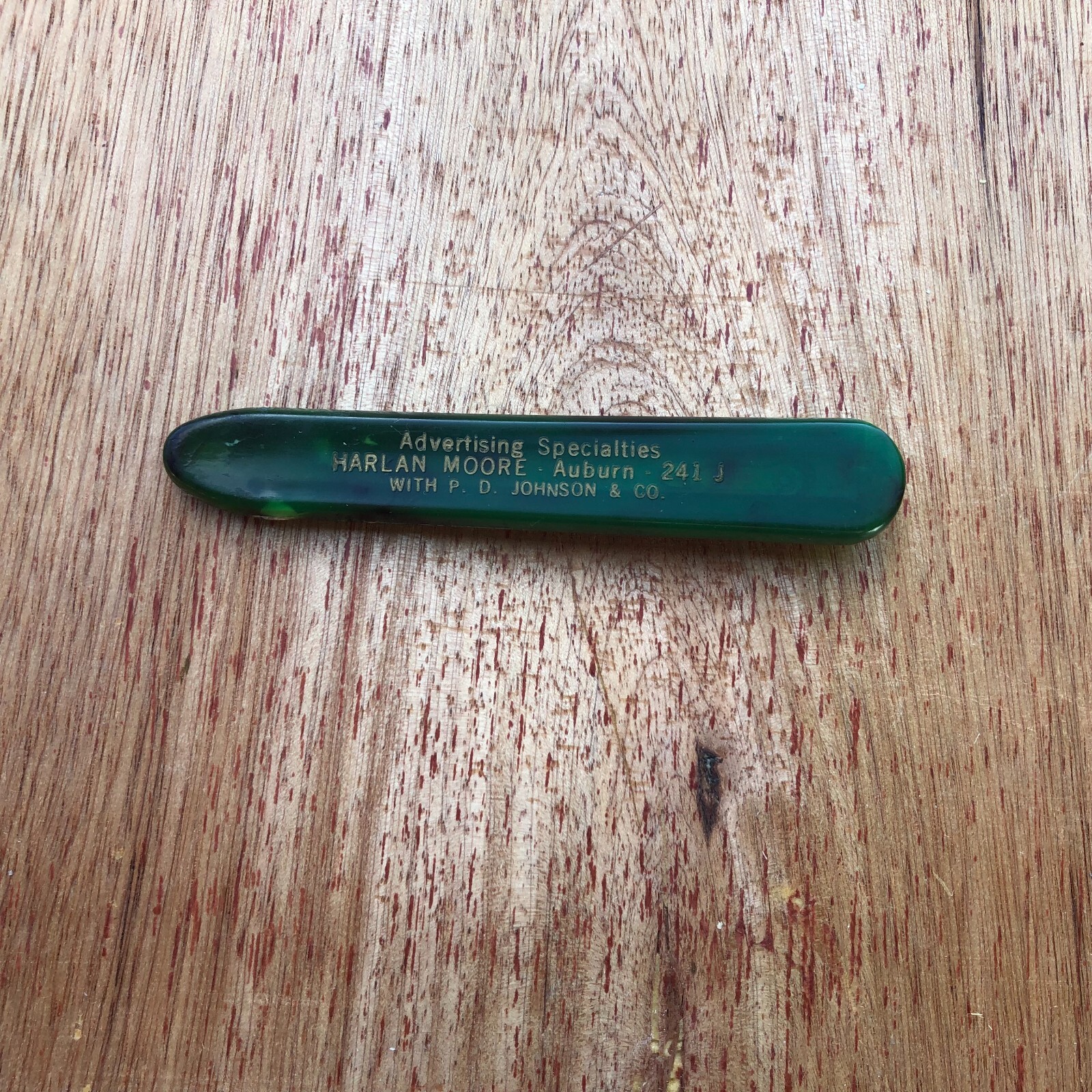 Retractable Nail File Green Plastic Bakelite Celluloid Vintage Advertising Rough