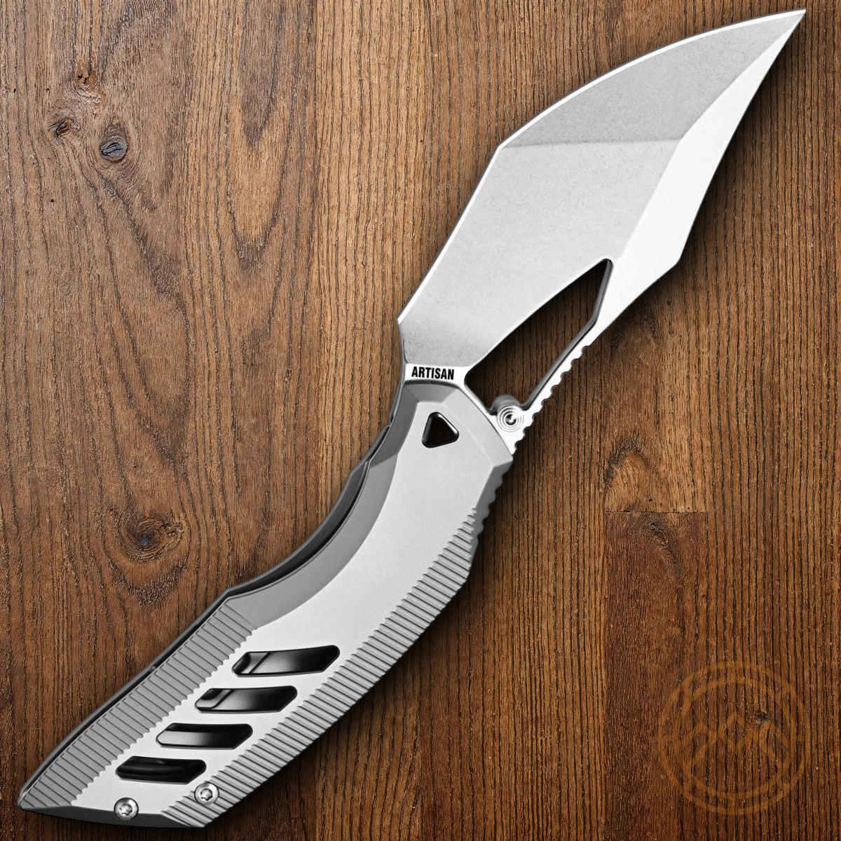 Artisan Dark Wing Folding Knife 3.63″ S35VN Steel Blade Gray Titanium Handle