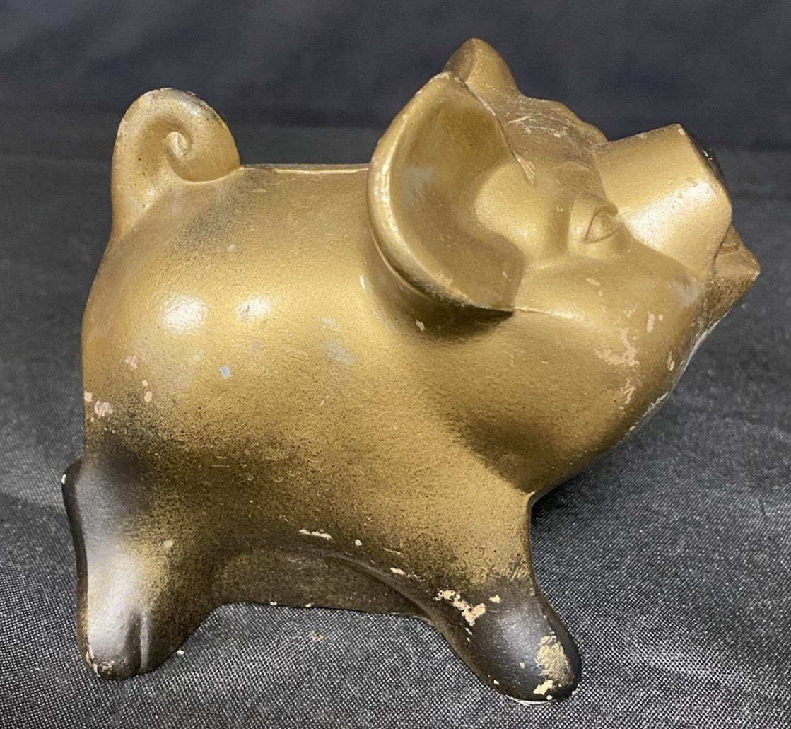 Brass Vintage Piggy Bank by Banthrico Gold & Black Ombré Painted