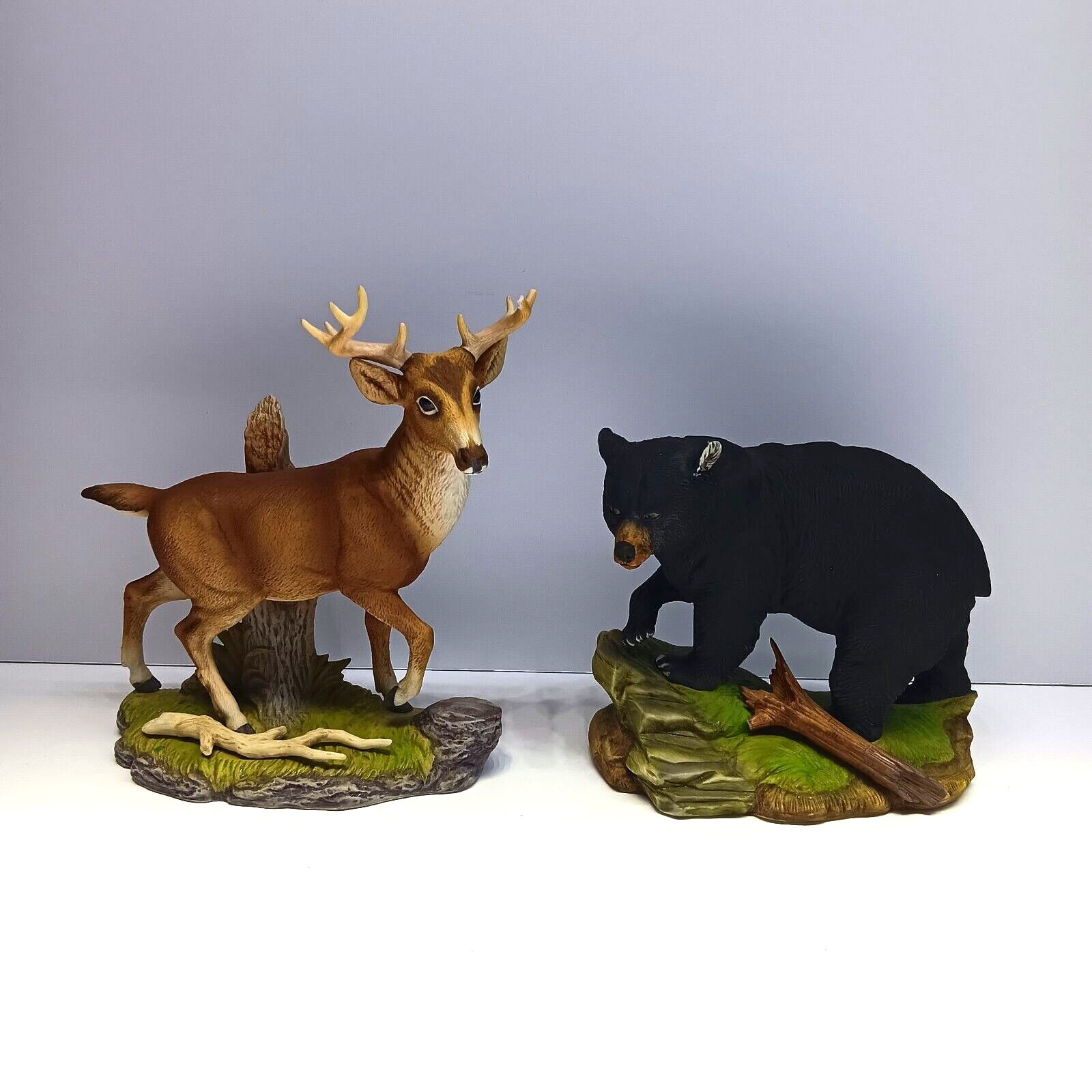 Damaged (2) Andrea by Sadek Hand Painted Porcelain Figurines Stag & Black Bear