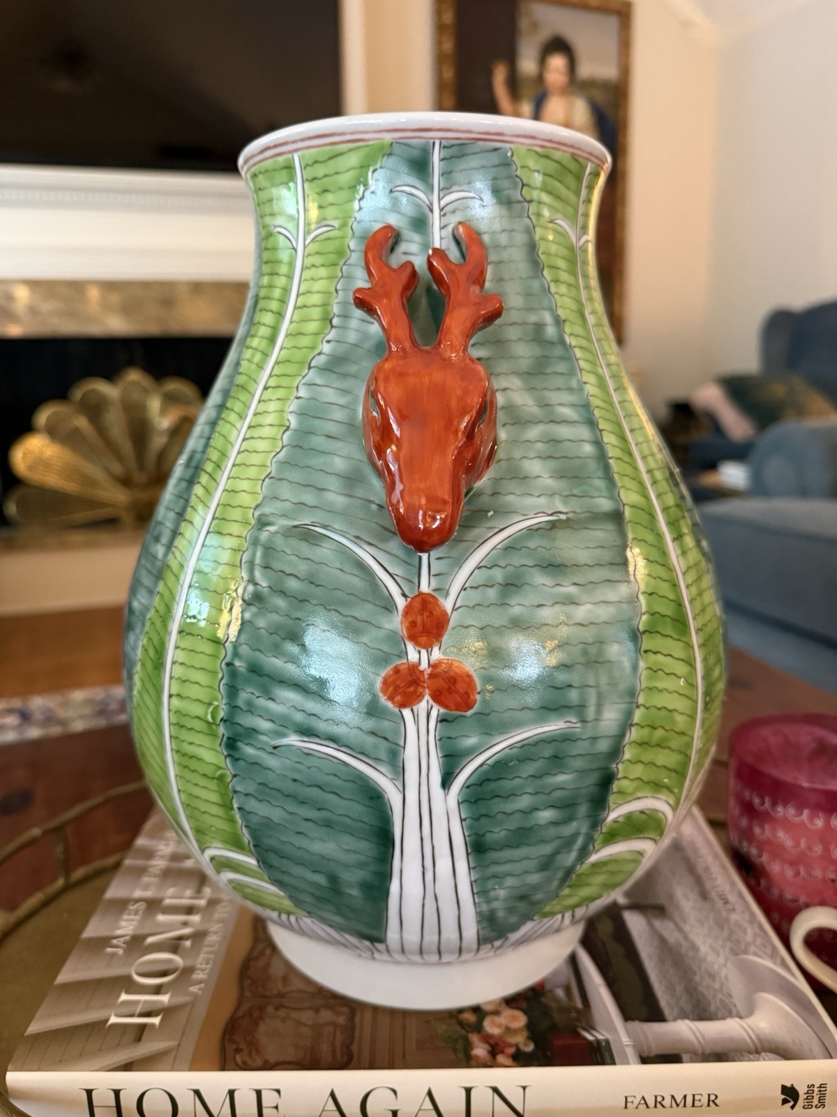 12.5″ Chinese Famille Verte Bok Choy Porcelain Hand Painted Vase