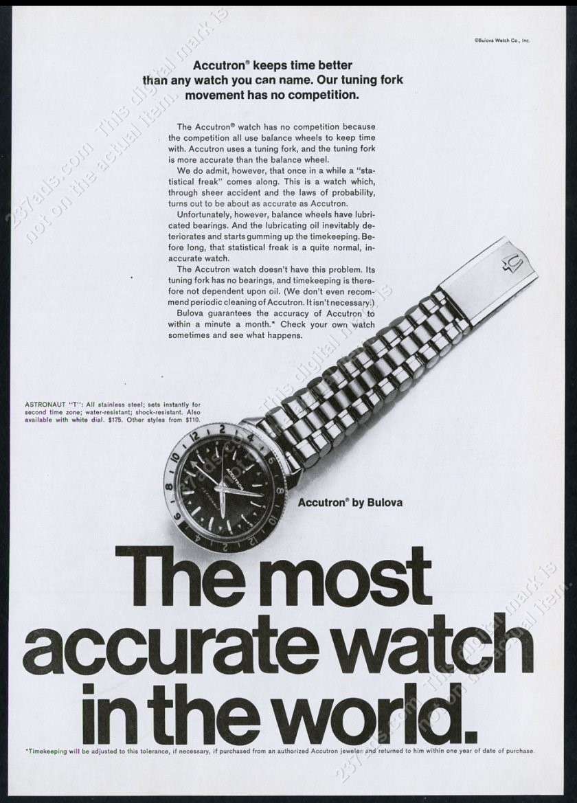 1969 Bulova Accutron Astronaut T watch photo vintage print ad