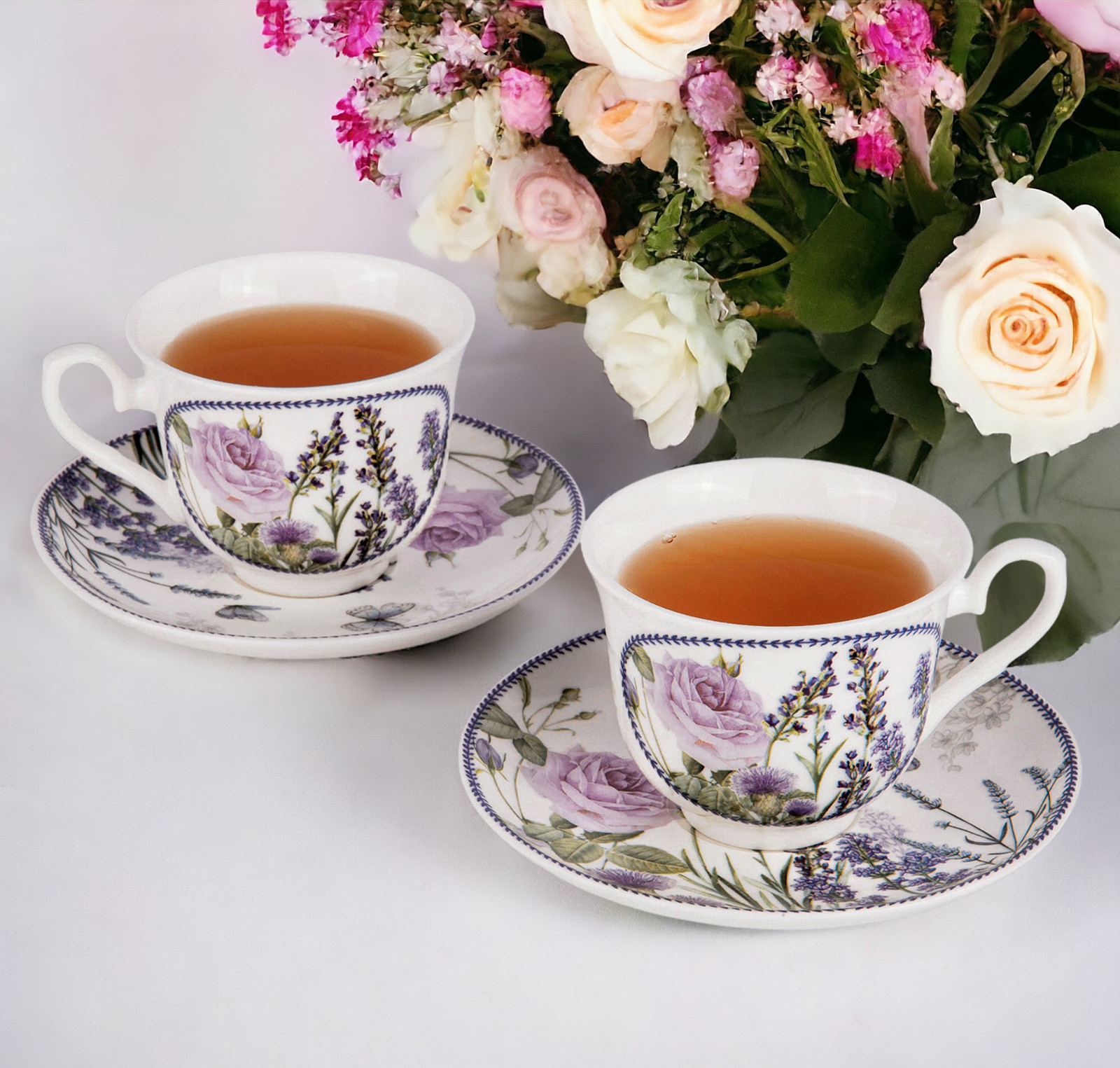 Lavender Rose Bone China Teacup and Saucer in Gift Box 250 ml Porcelain Cup