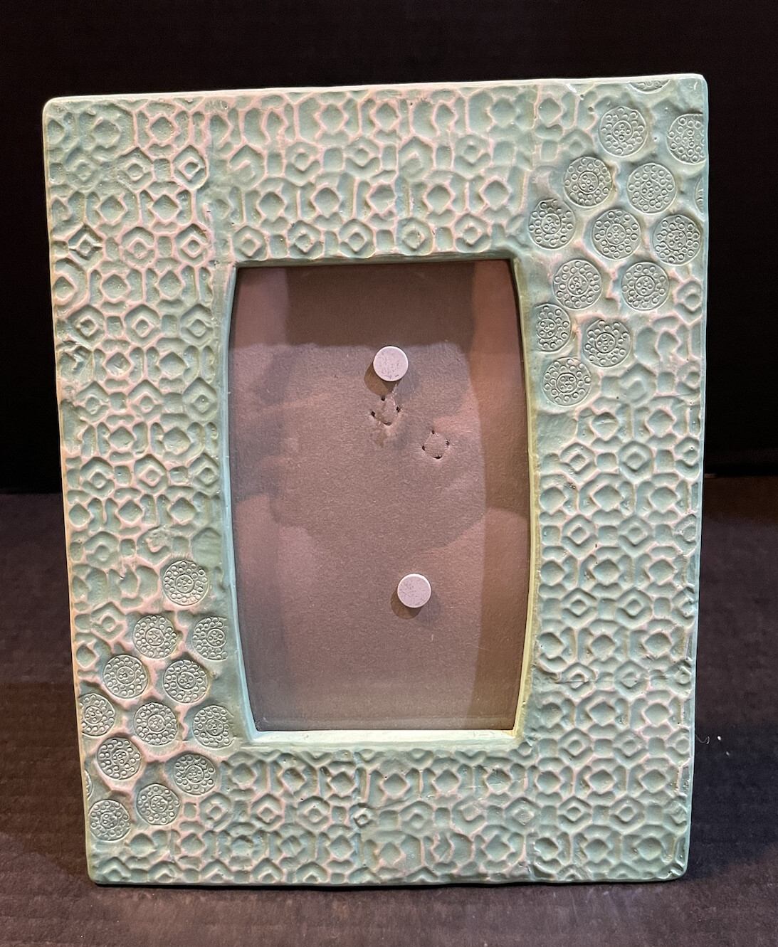 Heavy Pottery Photo Frame textured 7.5”x9.5” holds a 3.5”x 5.5” picture