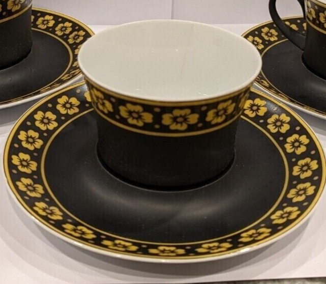 Sevilla by Block Bidasoa Teacup and Saucer Set, Black w. Yellow Flowers