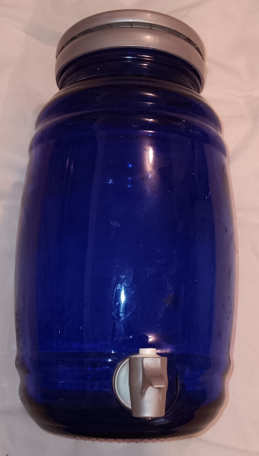 VTG 70’s Cobalt Dark Blue Glass Drink Dispenser Jar Sun Tea Spigot & Pour Spout