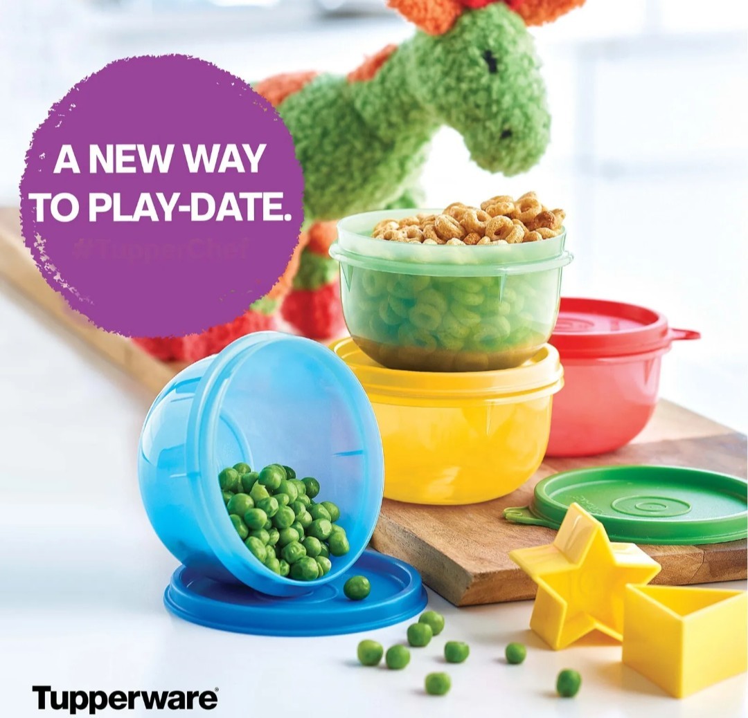 Tupperware Ideal Lit’l Bowls 8oz Snack Cup Container 4 PC Red Green Blue Yellow