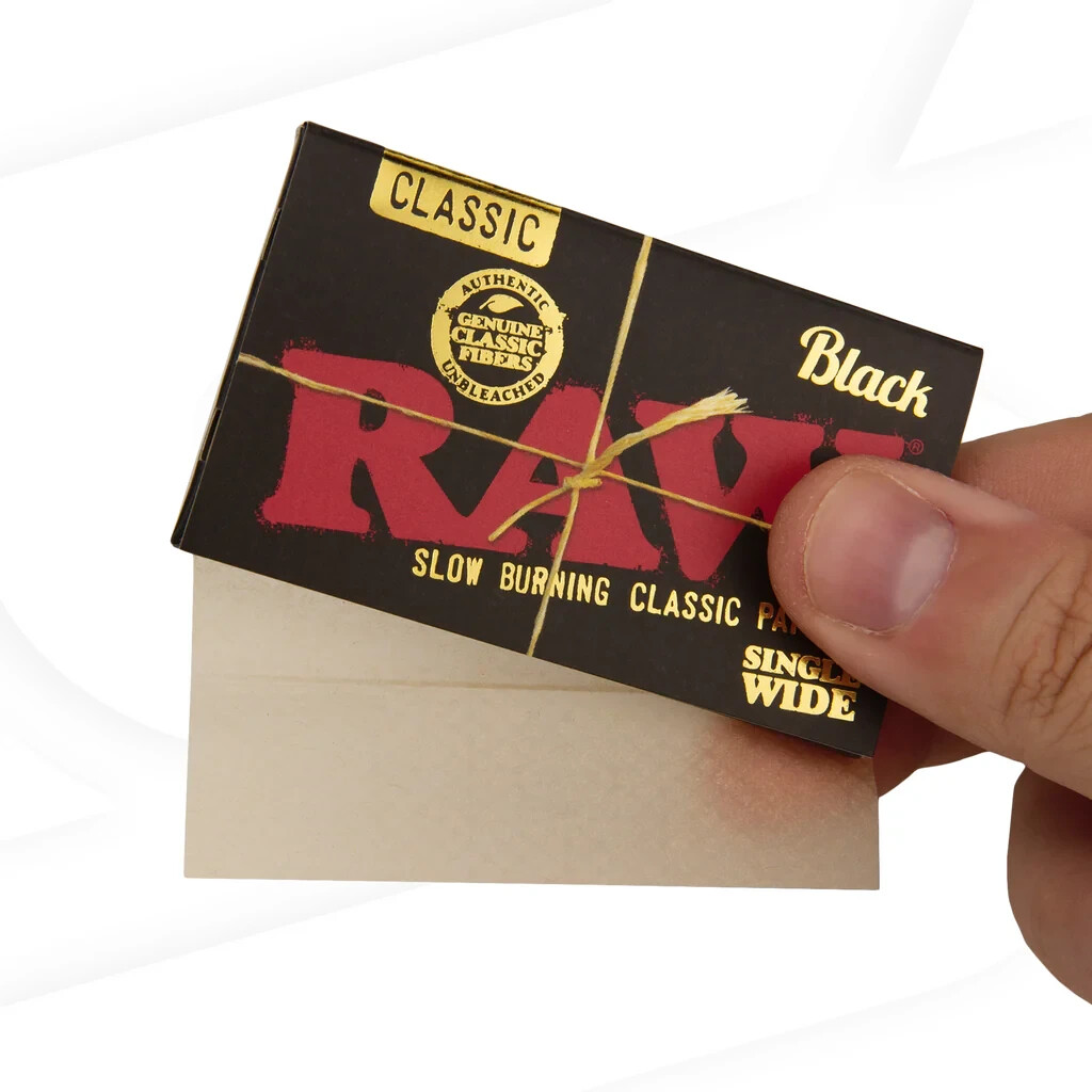 😎 🍃 25 x RAW CLASSIC BLACK SINGLE WIDE ROLLING PAPERS FULL BOX AUTHENTIC 🍃😎