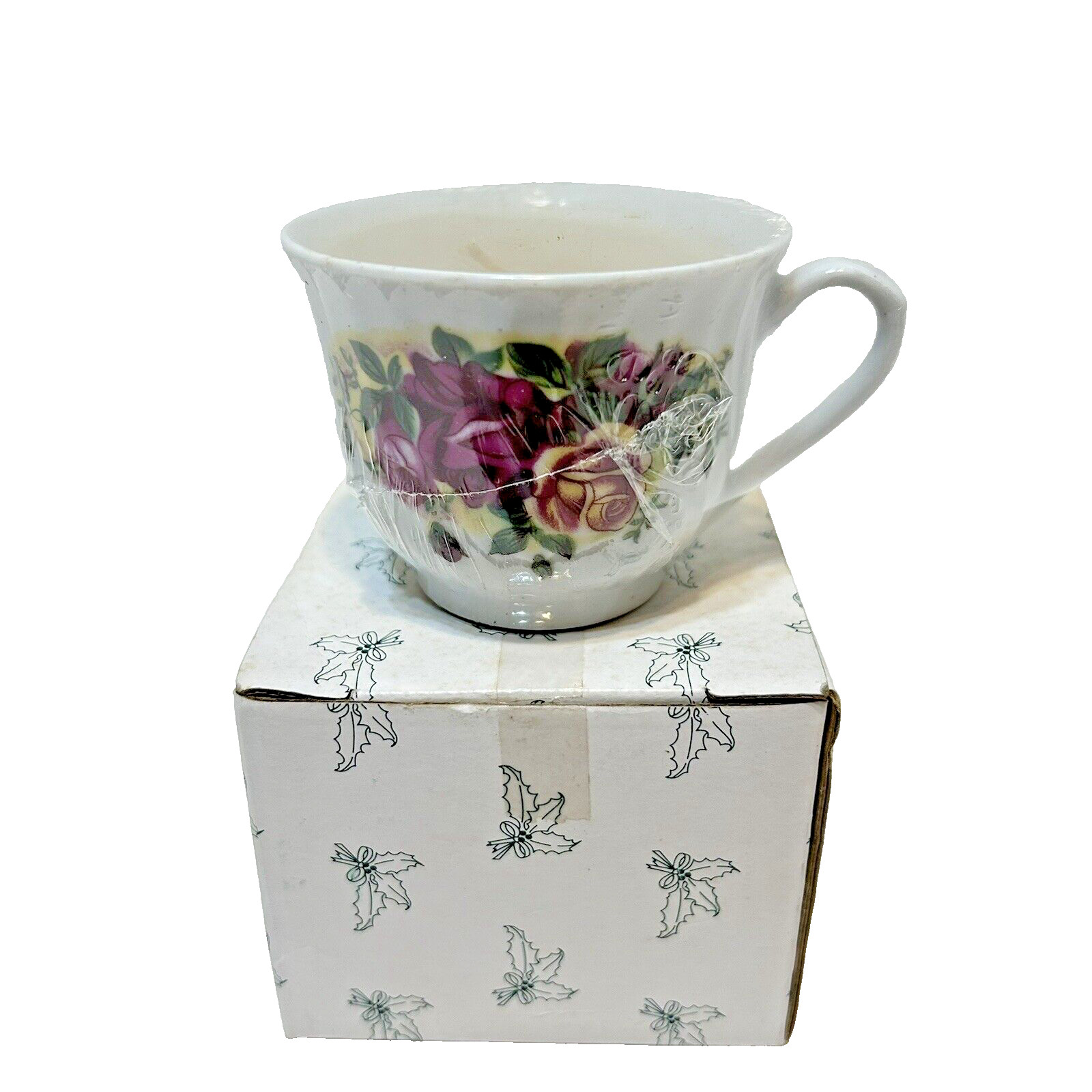 Vintage Floral Rose Porcelain Teacup Mini Candle Unused in Box 2 x 2.75″