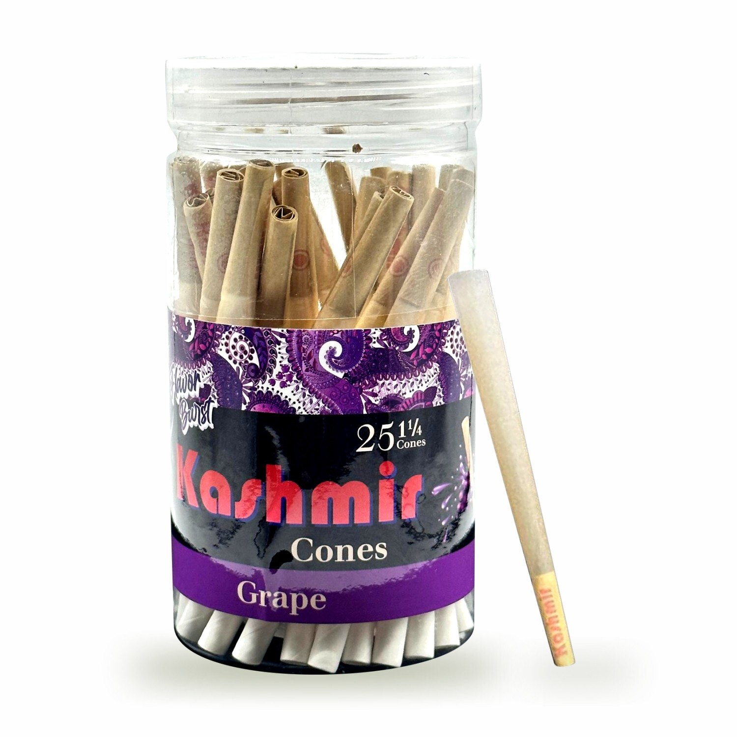 Kashmir Pre Rolled Cones Flavored 1 1/4 Grape Rolling Papers Cone 25 Count Jar
