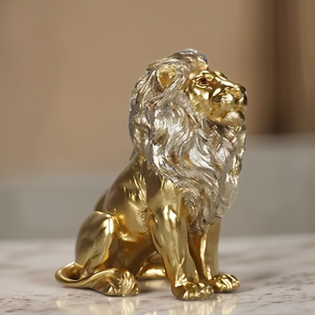 8″H Golden Lion Sitting Figurine Ornament Home Decor Unique Gift