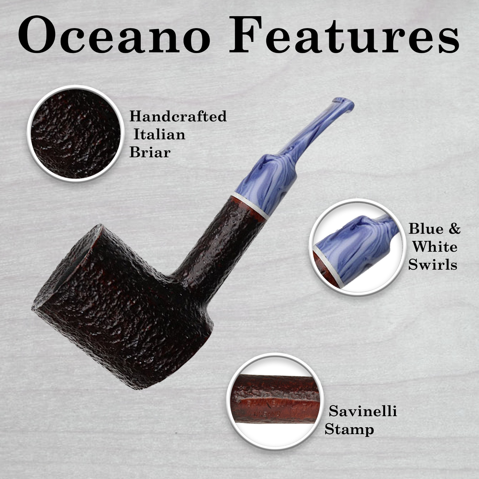Savinelli Oceano Rusticated 311 KS Unique Blue Bent Billiard Tobacco Pipe 6mm