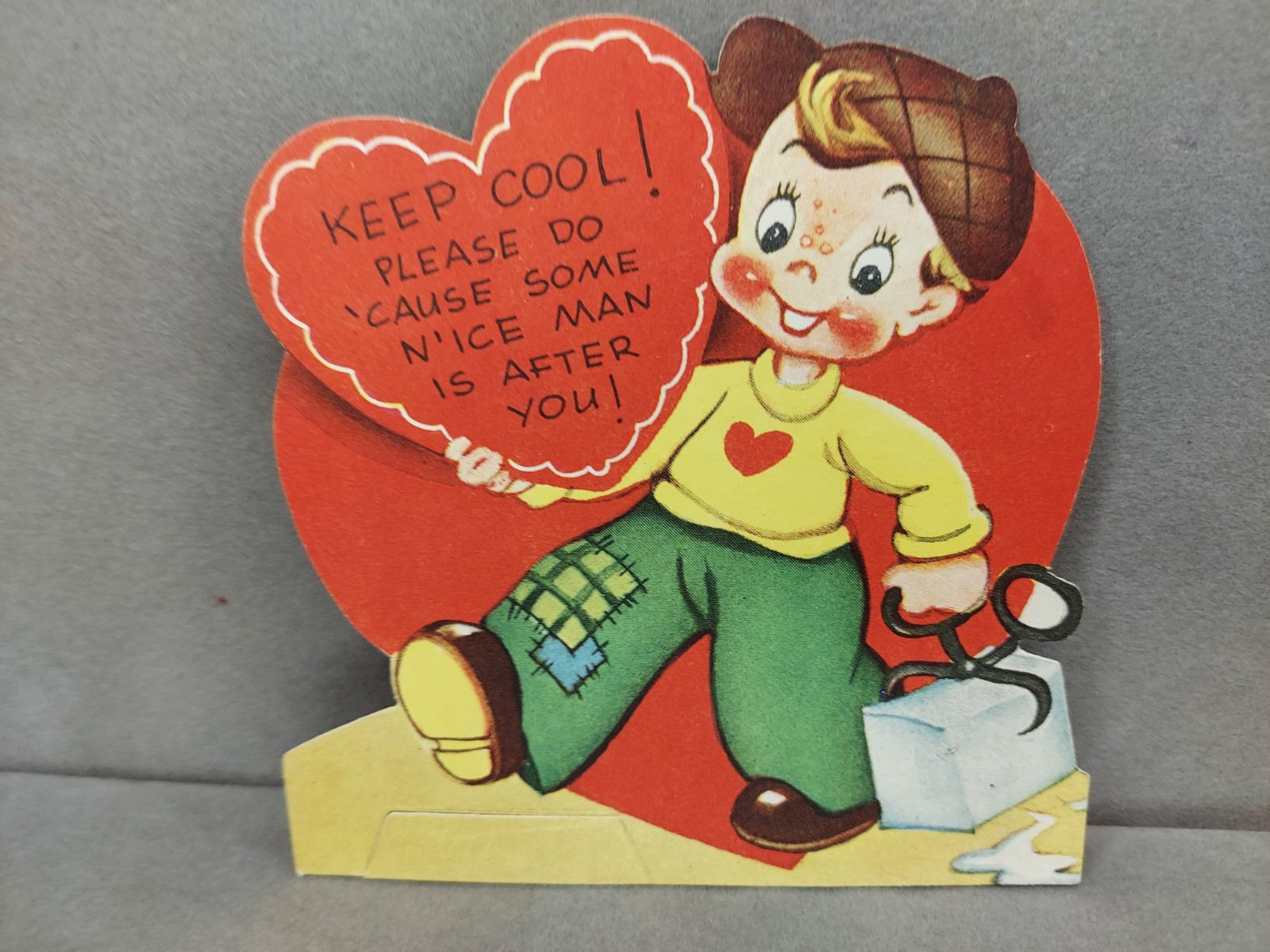 Vintage Die Cut Valentines Day Card Keep Cool Please A Meri Card Used