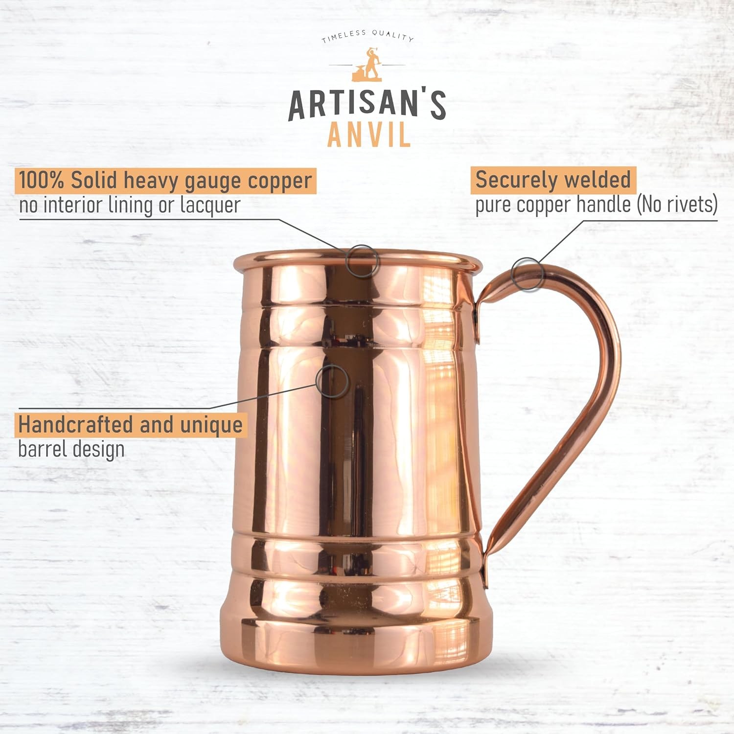 PURE COPPER BEER MUG – Unique Tankard Look – Handmade 100% Pure Copper Beer Stei