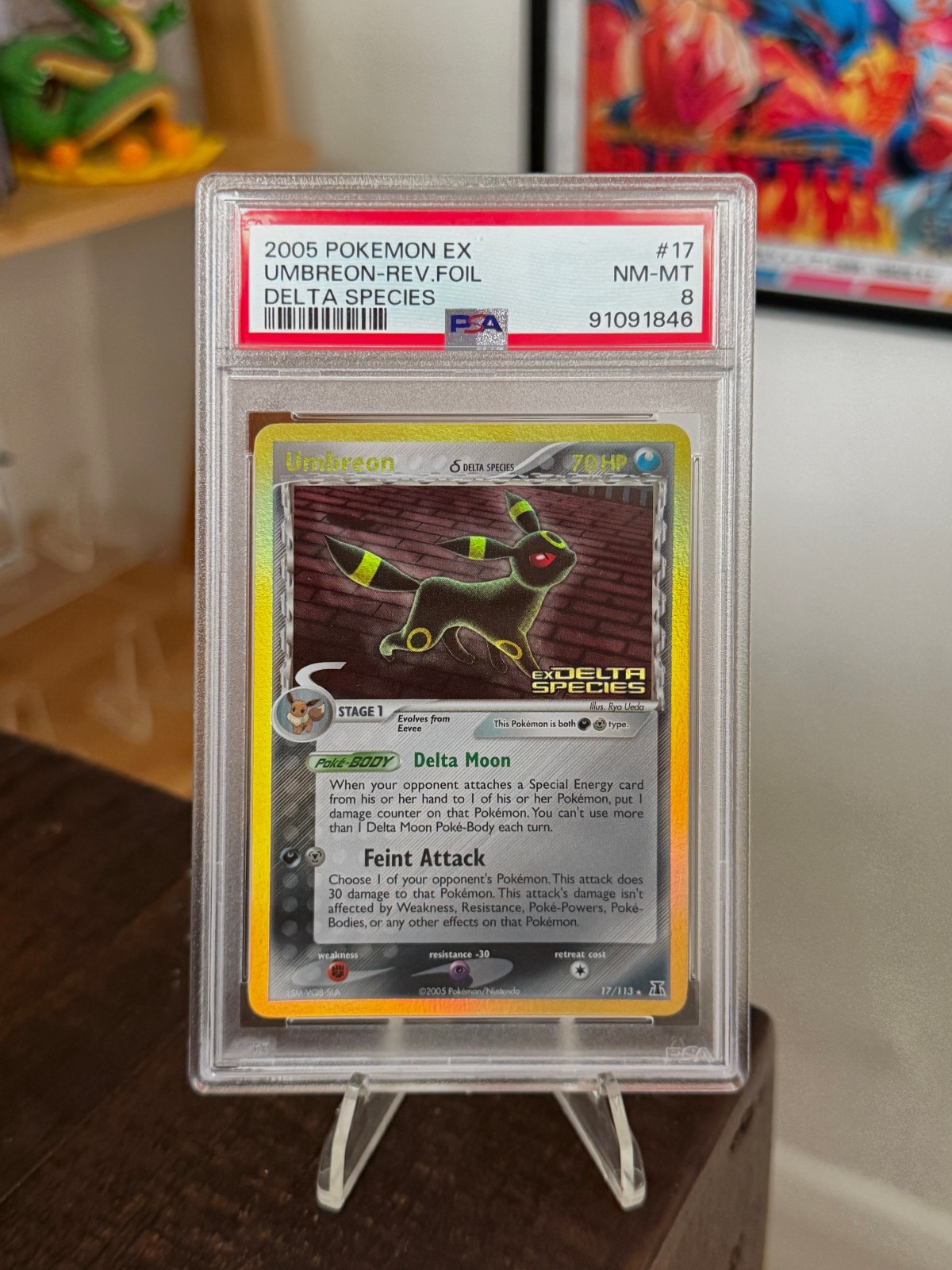 Umbreon 17/113 Reverse Holo Stamped EX Delta Species Pokemon TCG PSA 8