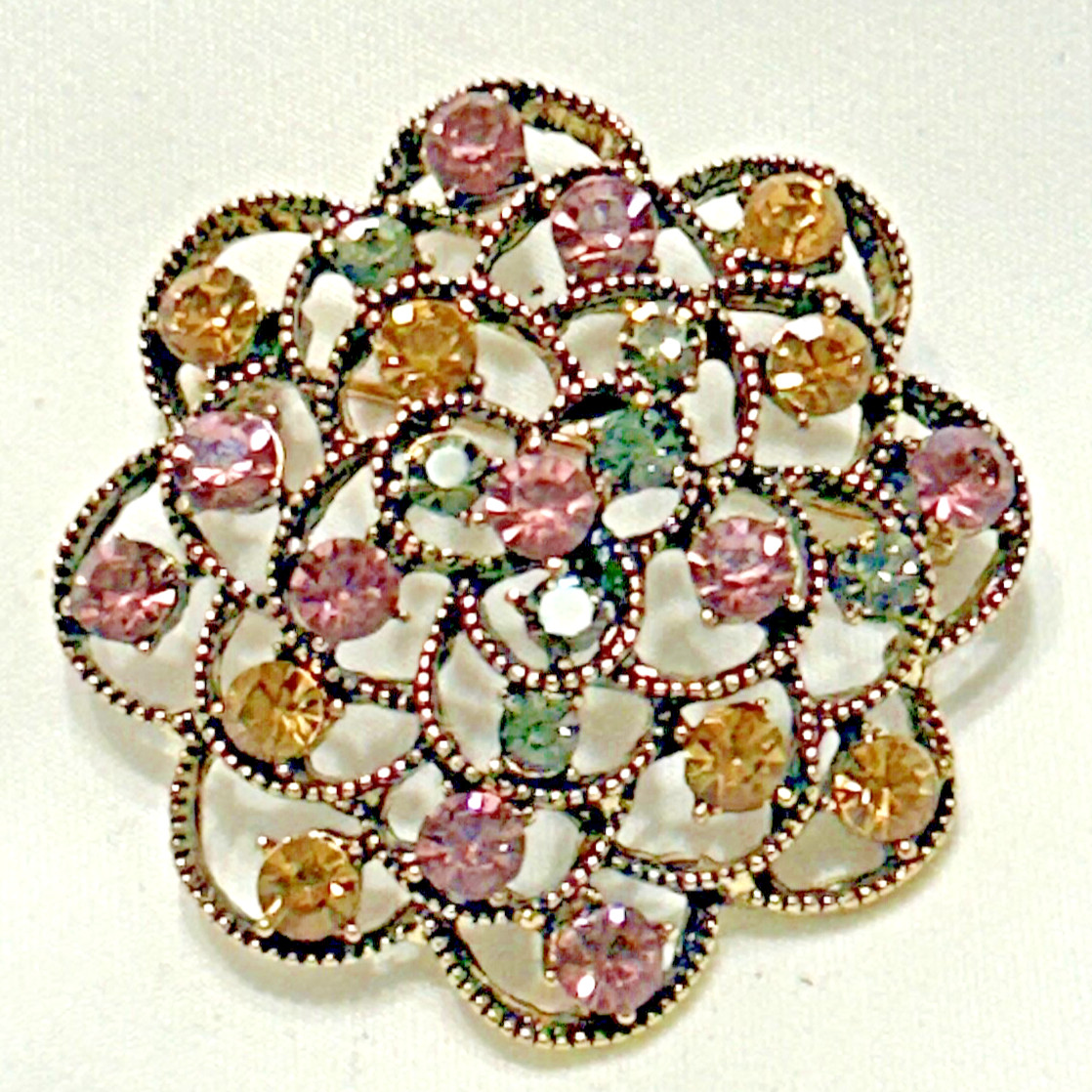 Egyptian Clear Colored Rhinestone Rounded Pin Brooch EUC JP21