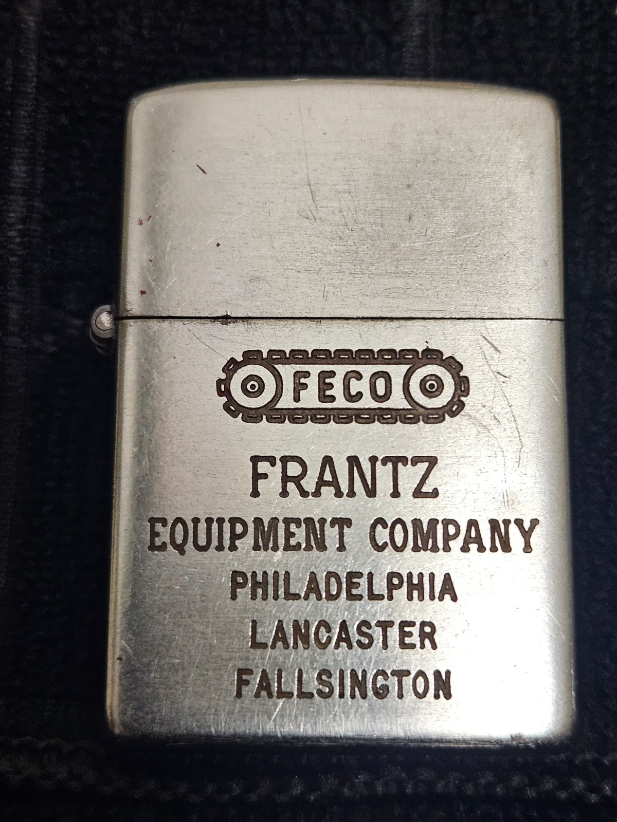 Vintage Frantz Equipment Company Zippo – PAT 2517191 – brushed chrome – USED