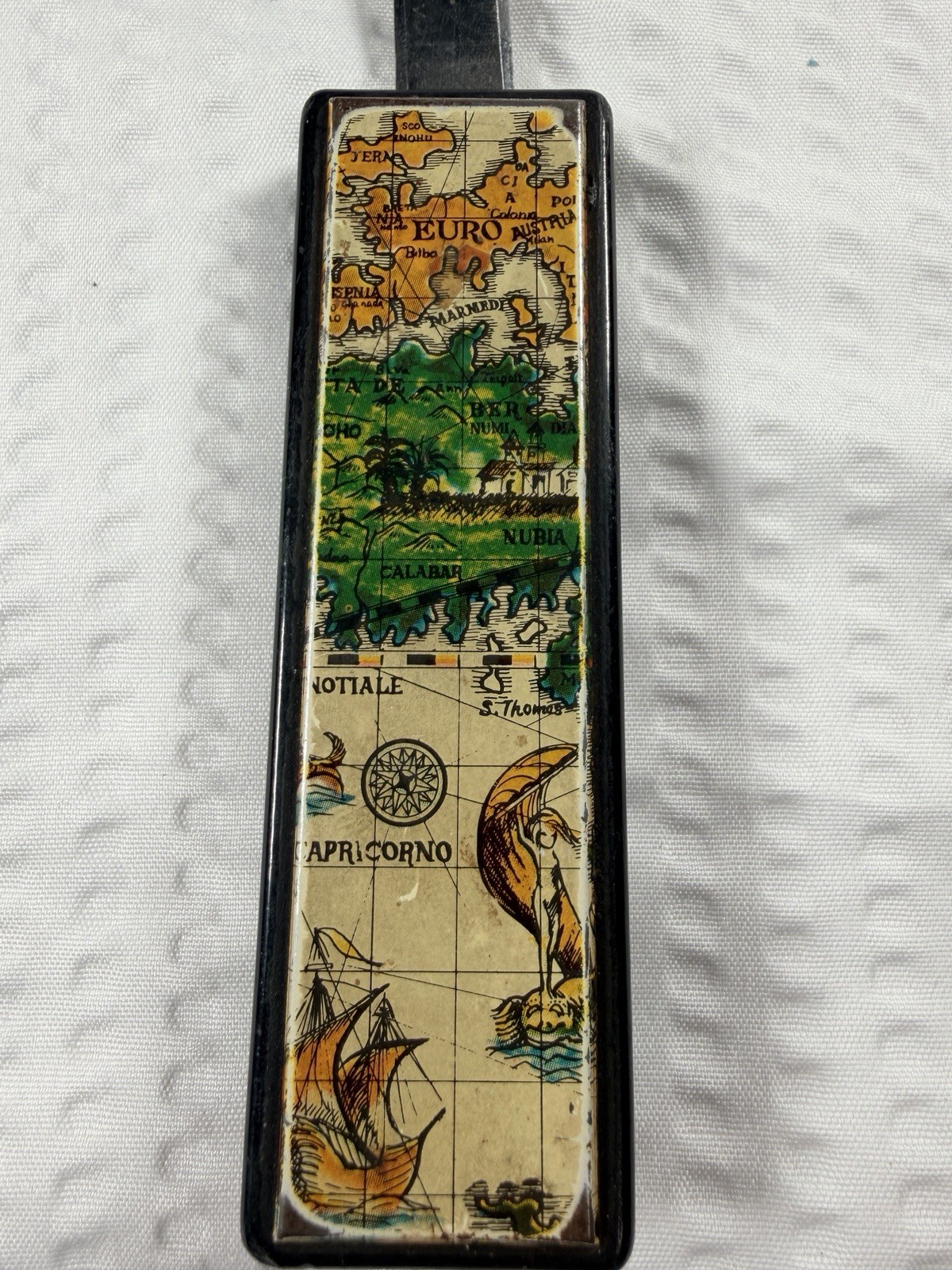 Vtg Japanese Stainless Letter Opener decorated Enamel Handle.