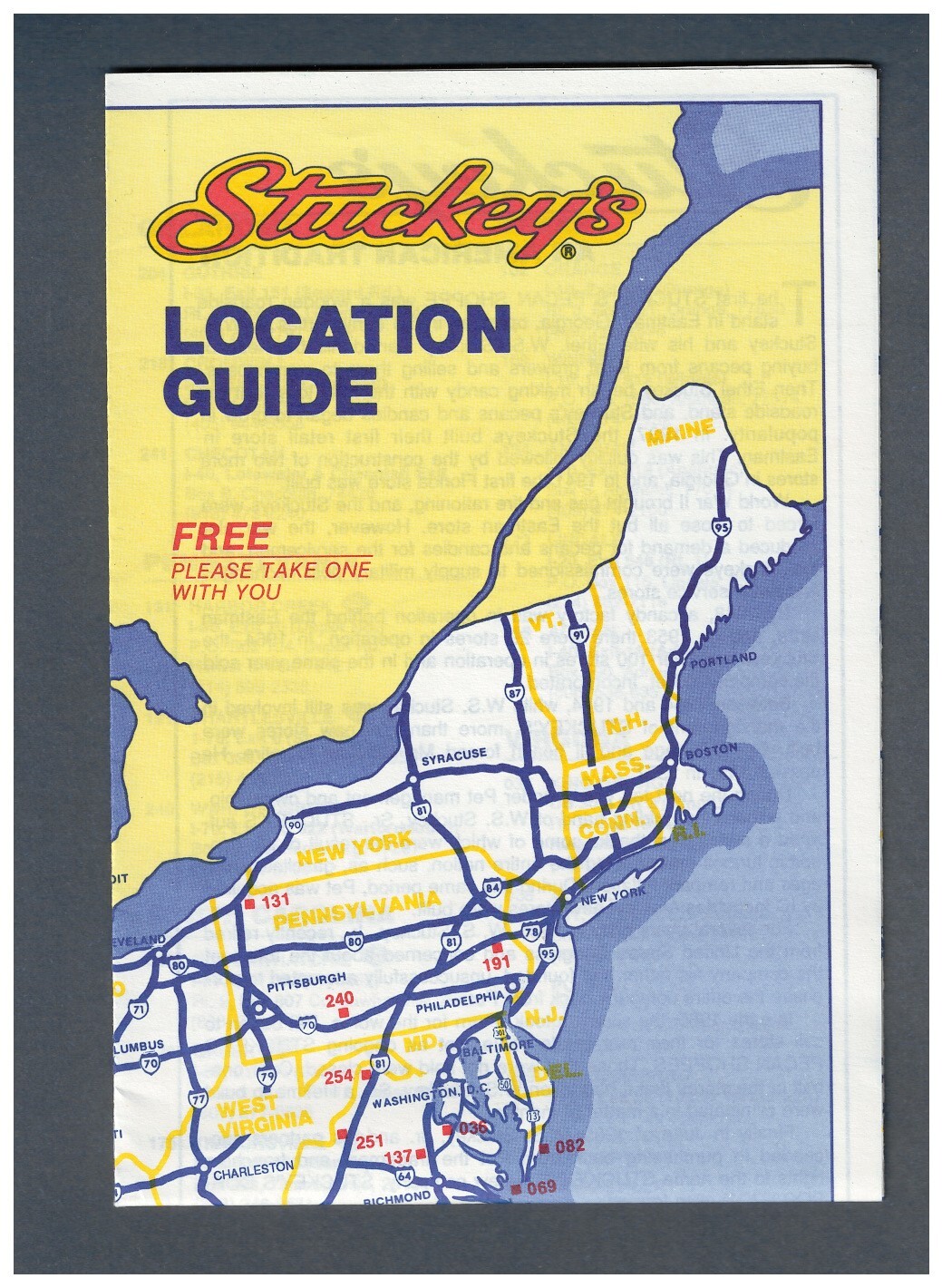 Vintage Map of Stuckey’s Location Guide Travel Brochure Restaurants Listings