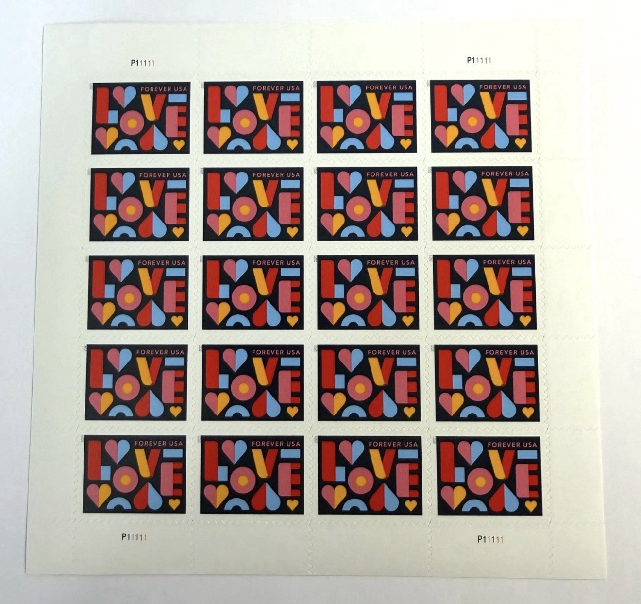 2021 USPS SHEET OF 20 FIRST CLASS LETTER STAMPS LOVE 78¢