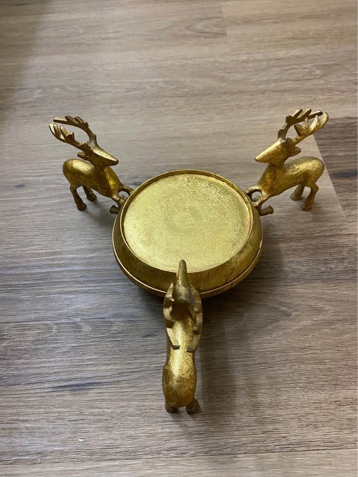 Vintage Brass Reindeer Trio CandleVase Holder Centerpiece