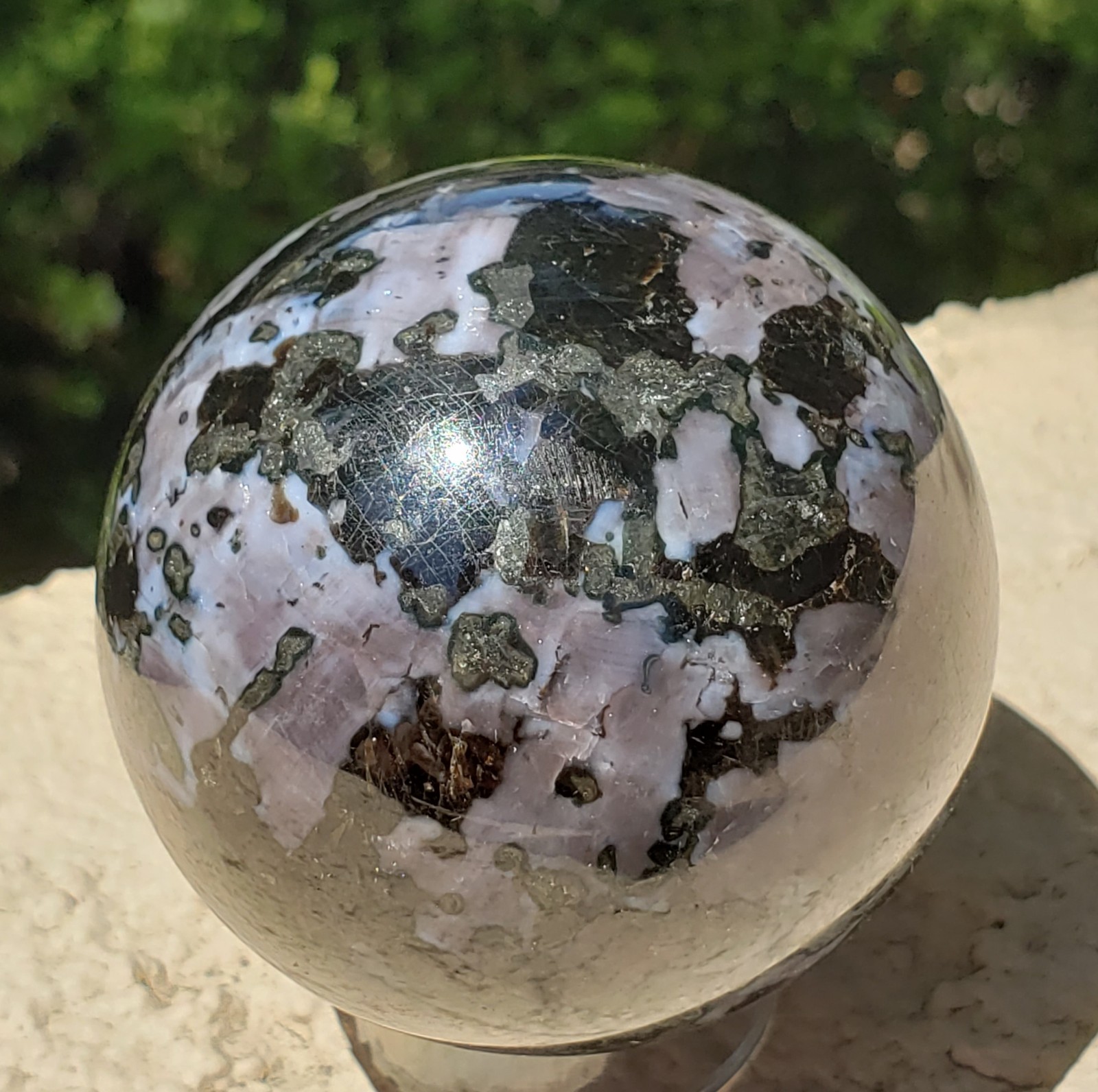 2.35″ Indigo Gabbro Mystic Merlinite Blizzard Stone Crystal Sphere, 332g