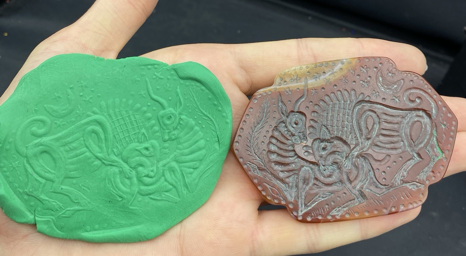 Near Eastern Rare Agate Stone Intaglio Animal Engraved Seal Amulet