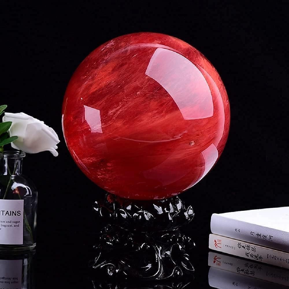 Red Obsidian Ball with Stand, 4 Inch Natural Red Crystal Ruby Ball Sphere Meltin