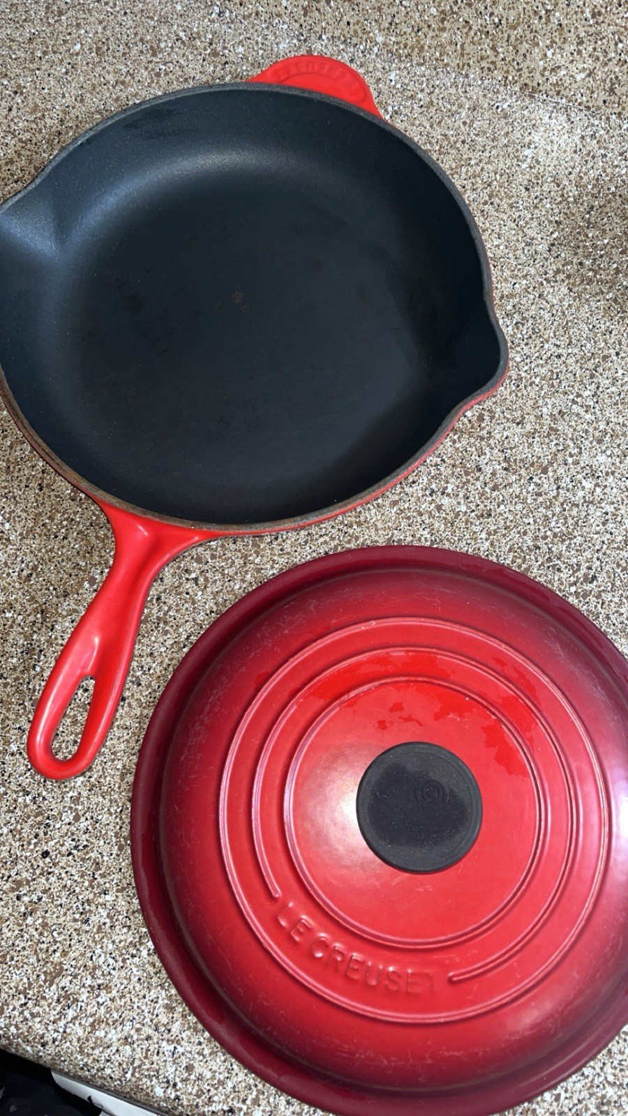 Le Creuset Red Cassadou Enameled Cast Iron No 27 With Lid and Double Spout Ombré