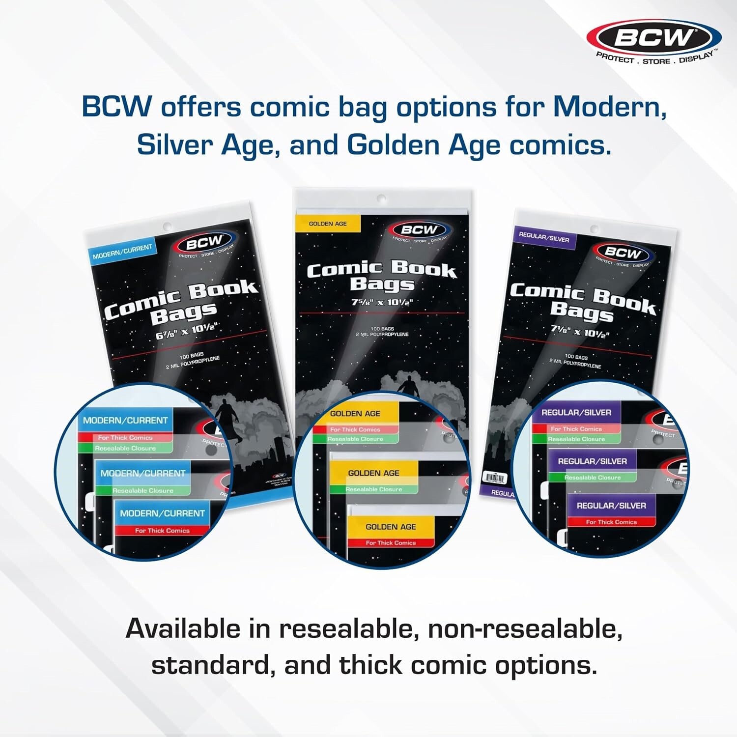 100 BCW Silver Era Comic Book Bags Sleeves + Acid Free Back Boards 7 x 10 1/2″