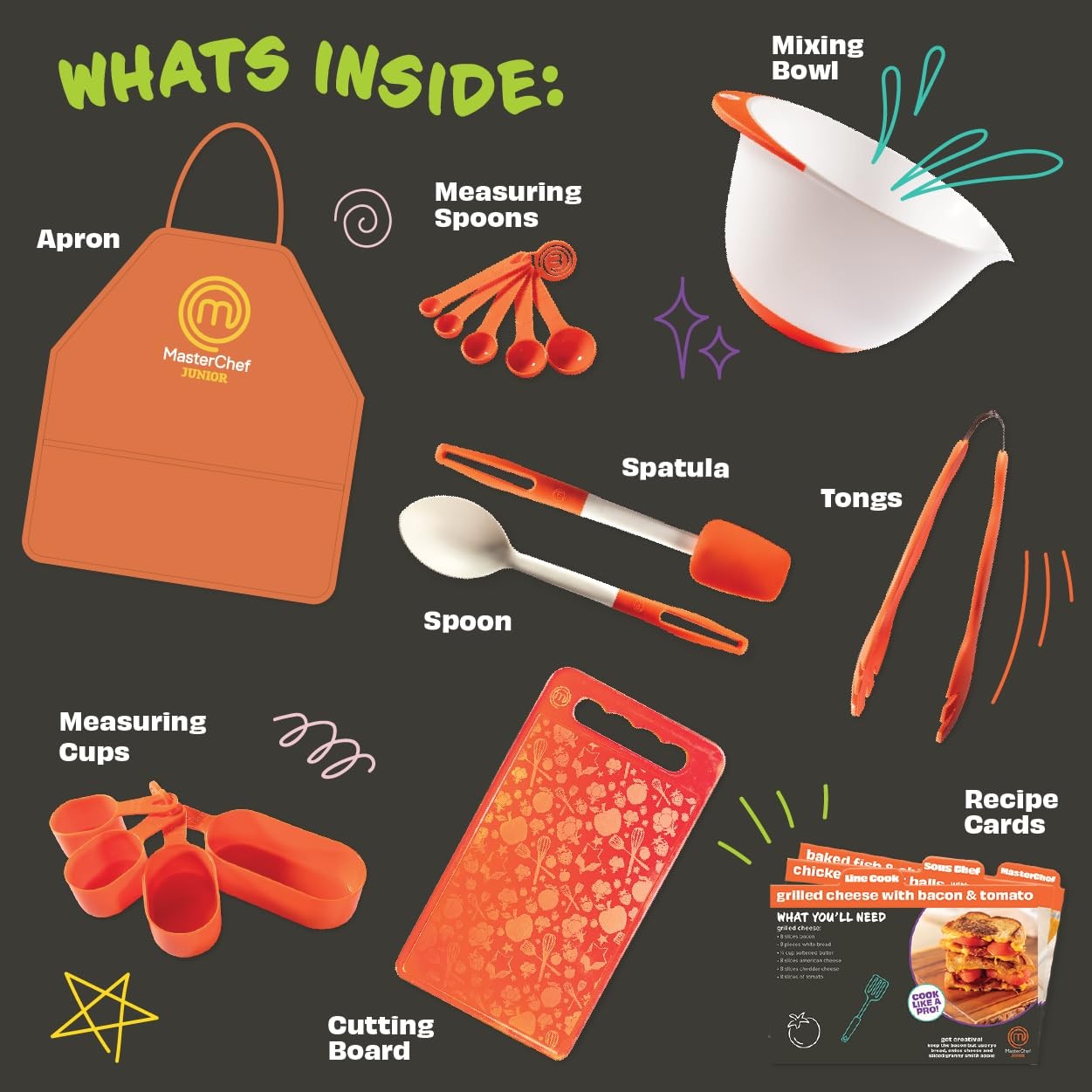 MasterChef Junior Cooking Essentials Set – 9 Pc. Kit Essentials, Multicolor