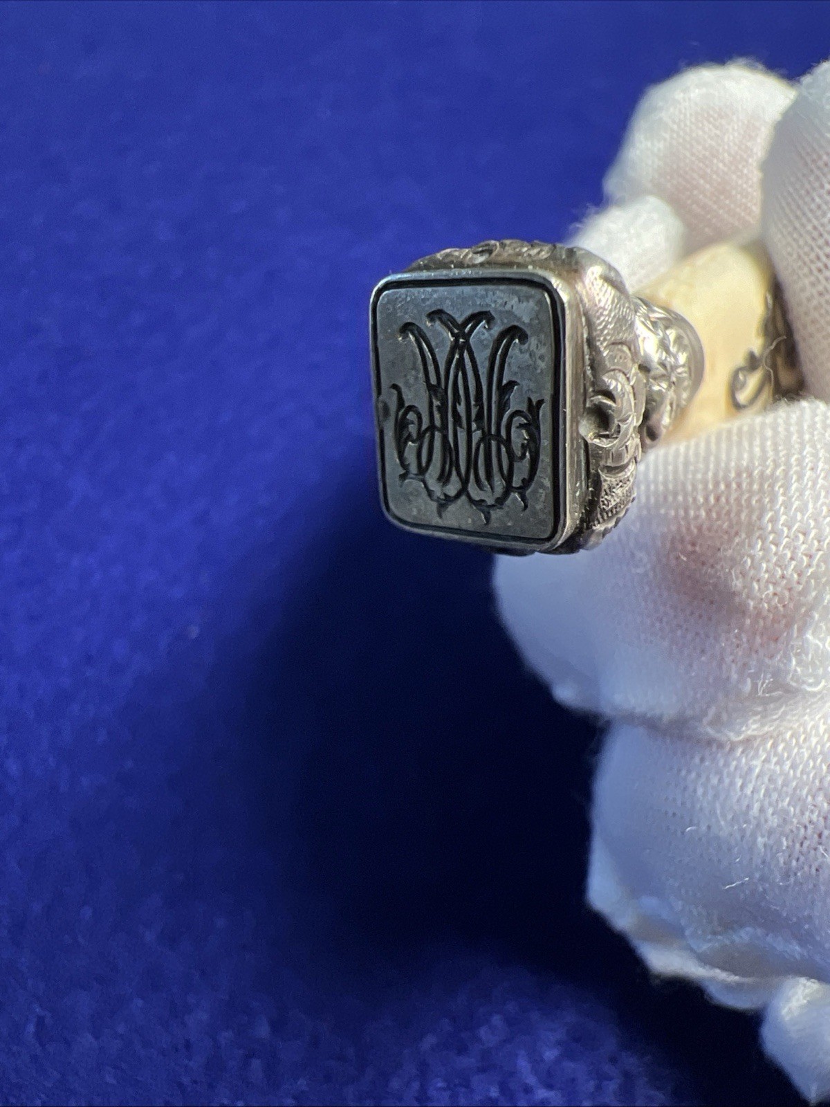 Antique Ivorine Wax Seal Stamp Silver Filigree Decorated Handle