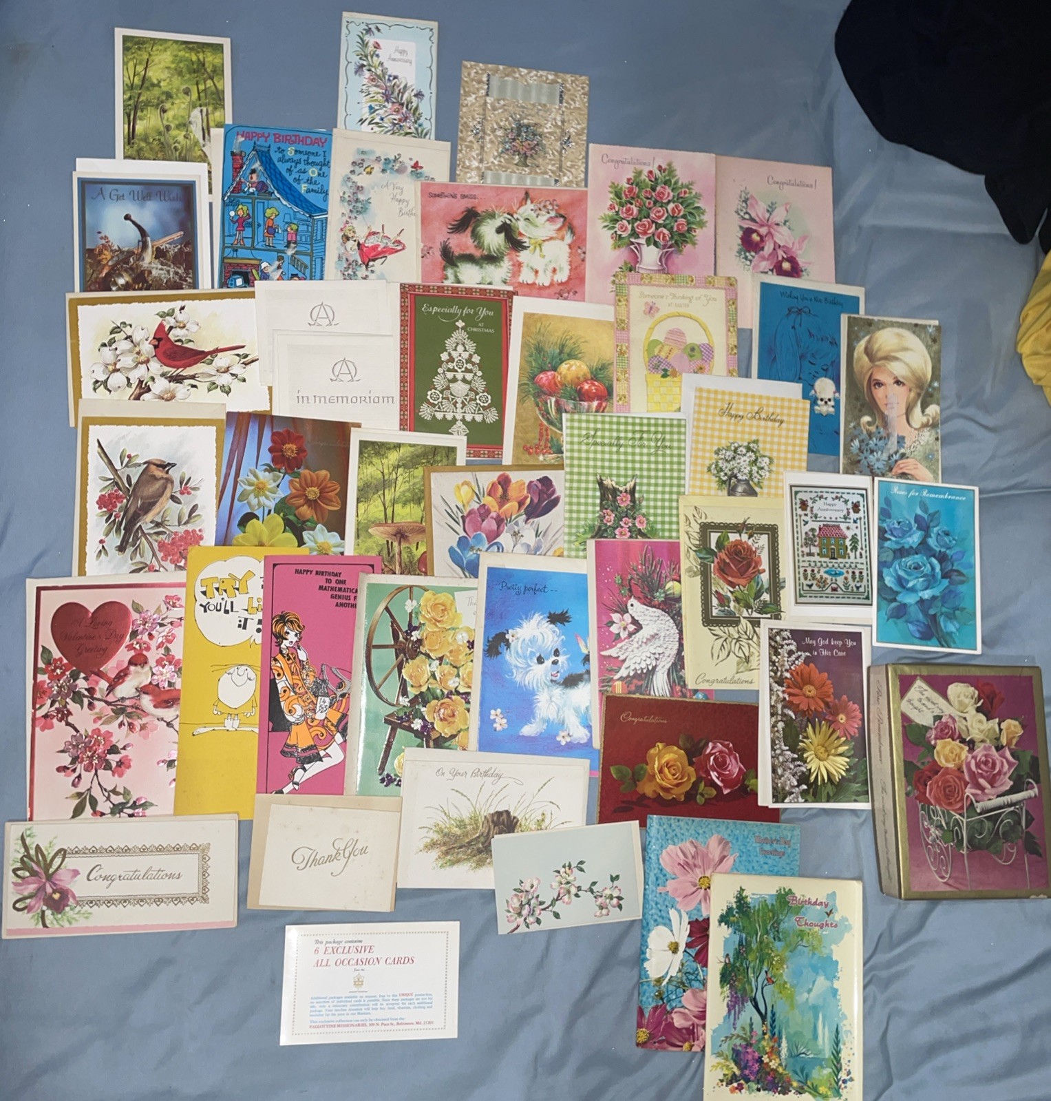 All Occasions Lot of 38 Vintage Greeting Cards, w Box & 2 Ideals Poem books