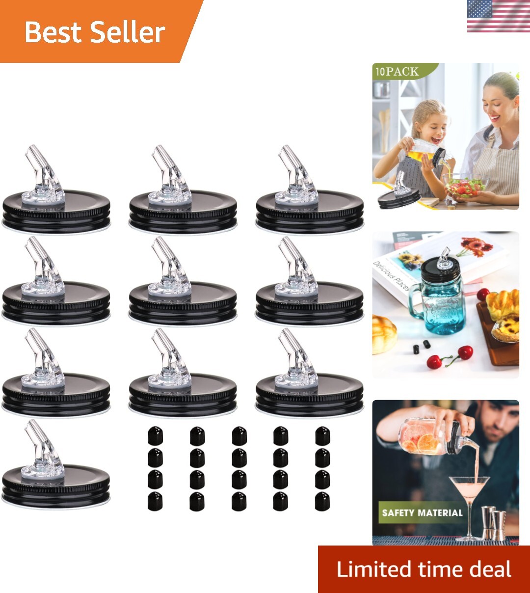 Versatile 10-Pack Mason Jar Spout Dispenser Caps – Ideal for All Liquids